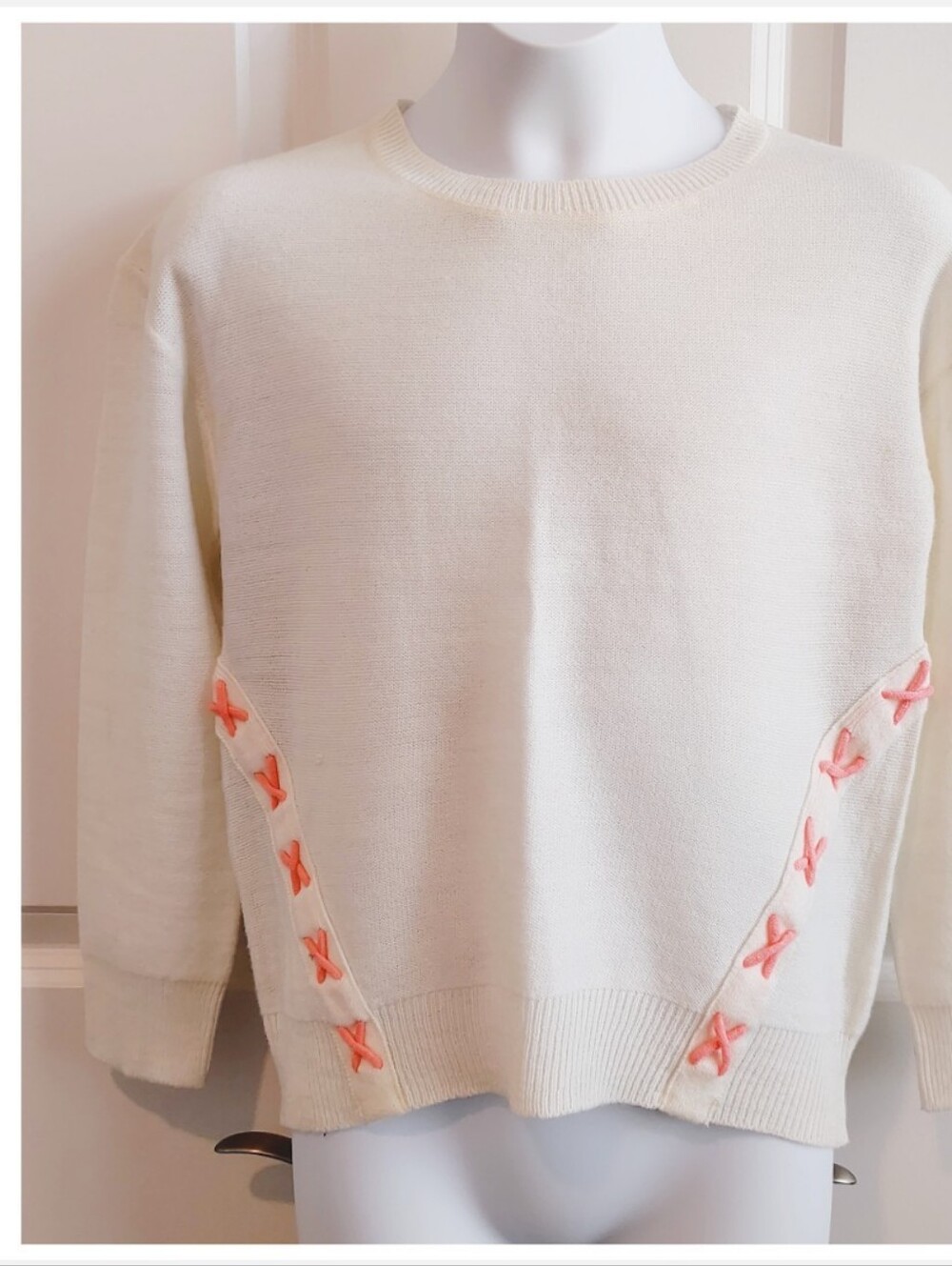 Cream Crisscross Stitched Sweater